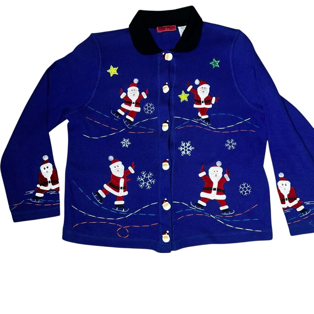 Christmas Santa ice skating Cardigan holiday sweater women large petite